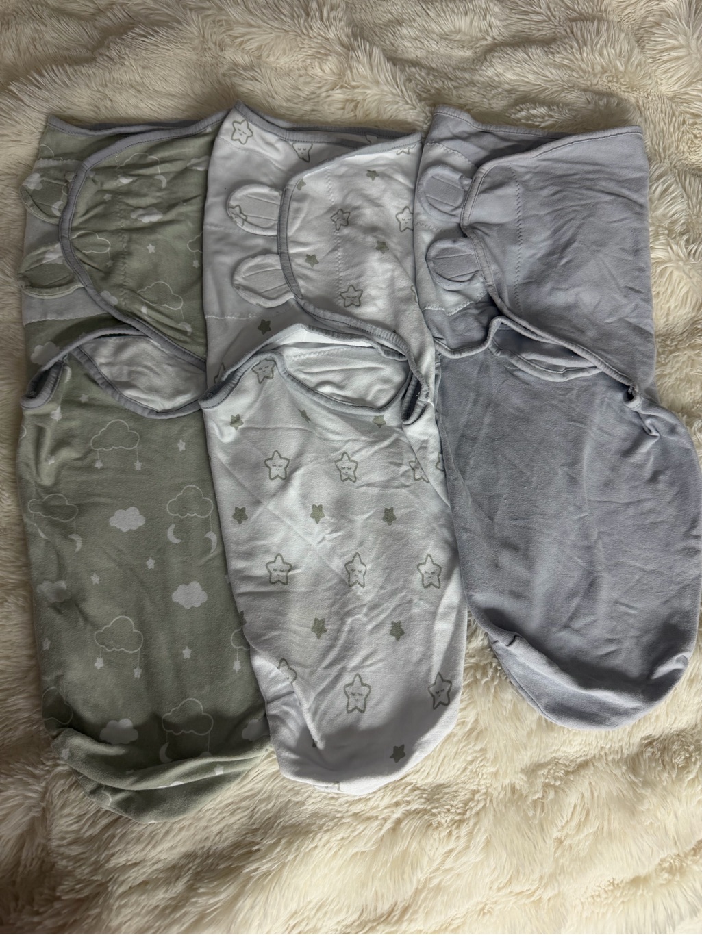 Set Of Neutral Baby Swaddle Wraps - Stars & Clouds